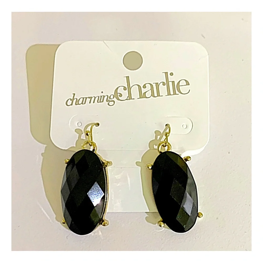 Flash Sale Charming Charlie Earrings Black & Gold Drop Earrings NEW